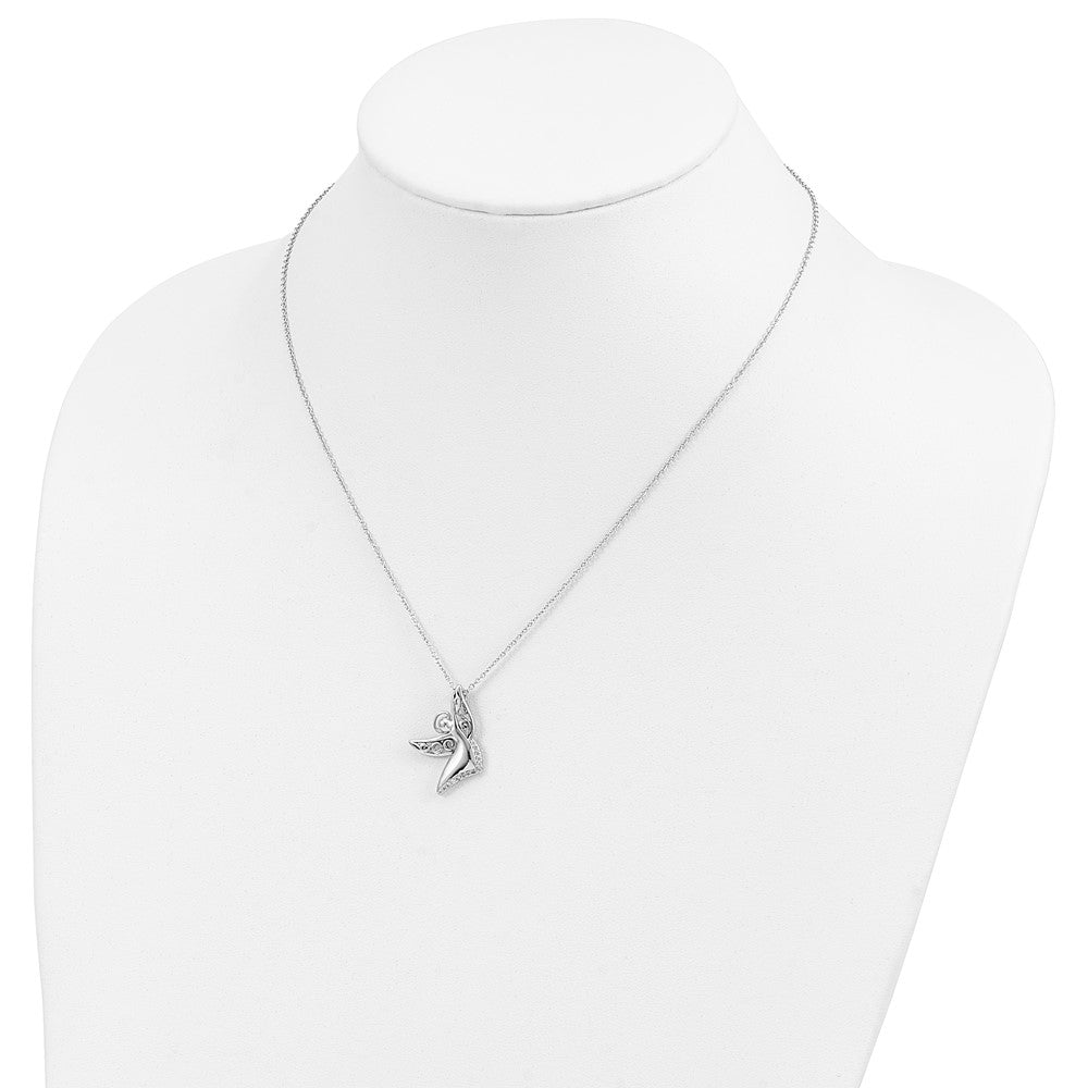 Sentimental Expressions 925 Sterling Silver Cable CZ Antiqued Angel Of Joy Necklace 18 Inches x 20 mm