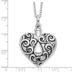 Sentimental Expressions 925 Sterling Silver Rhodium Antiqued Grieving Heart Ash Holder 18in. Necklace 18 Inches x 28 mm