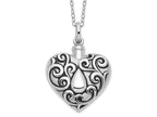 Sentimental Expressions 925 Sterling Silver Rhodium Antiqued Grieving Heart Ash Holder 18in. Necklace 18 Inches x 28 mm