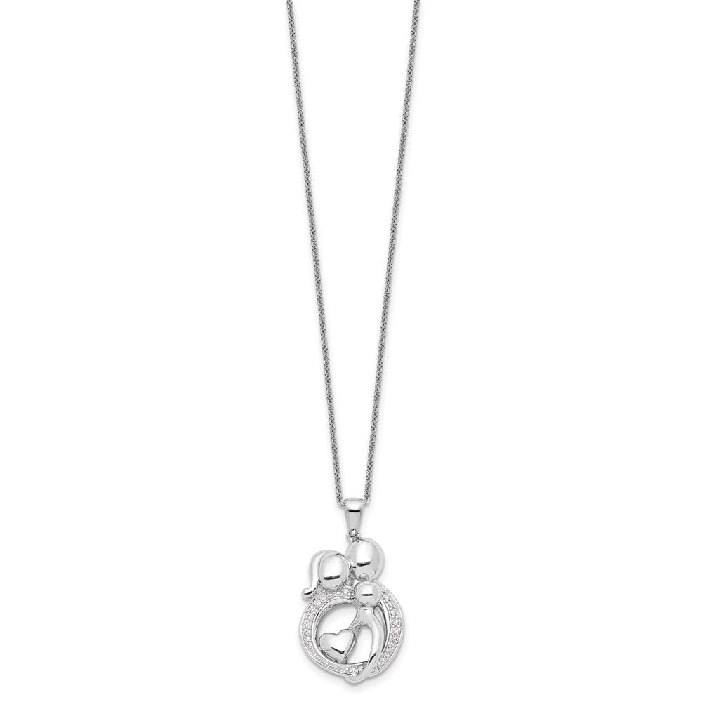 Sentimental Expressions 925 Sterling Silver  CZ Family of 3 Gathering Necklace 18 Inches x 20 mm