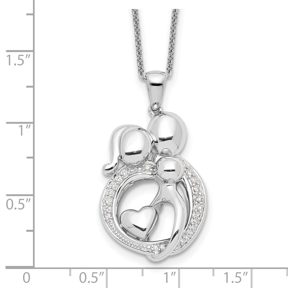 Sentimental Expressions 925 Sterling Silver  CZ Family of 3 Gathering Necklace 18 Inches x 20 mm