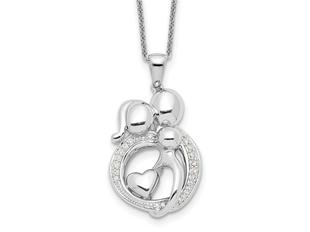 Sentimental Expressions 925 Sterling Silver  CZ Family of 3 Gathering Necklace 18 Inches x 20 mm