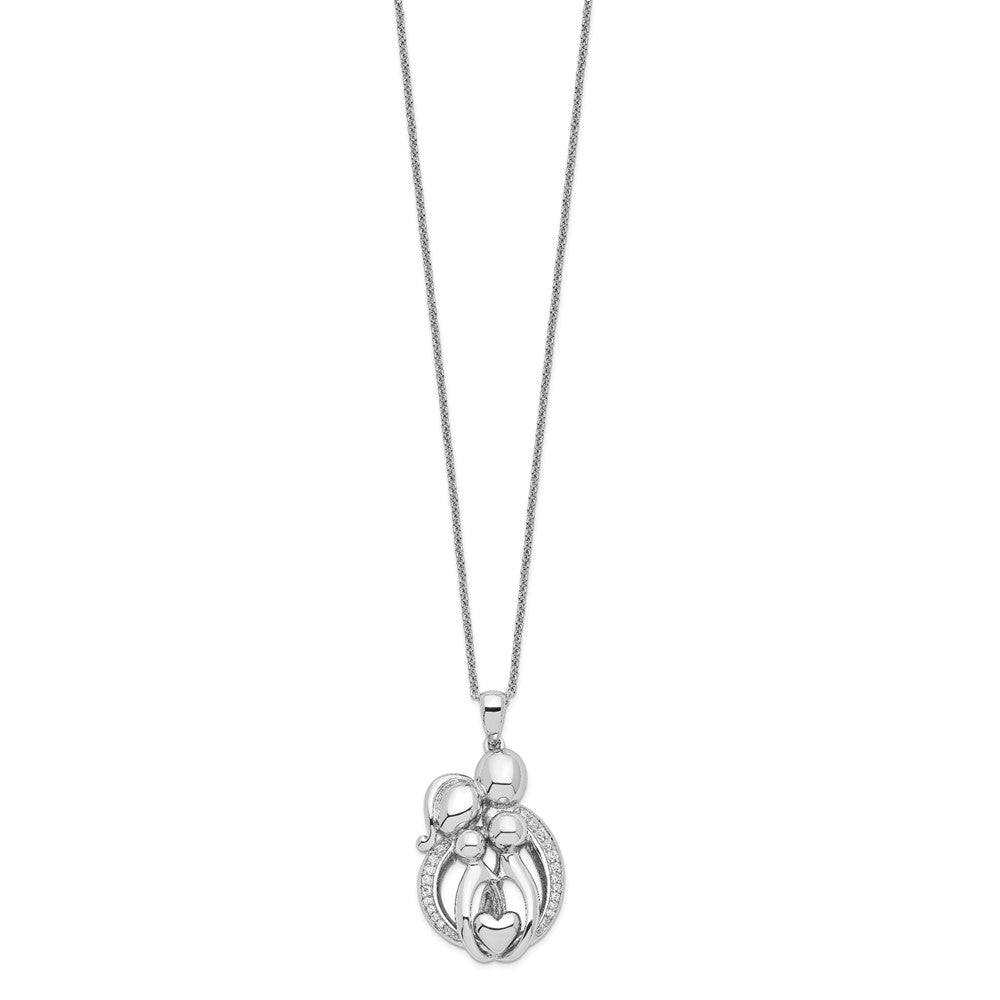 Sentimental Expressions 925 Sterling Silver  CZ Family of 4 Gathering 18in. Necklace 18 Inches x 20 mm