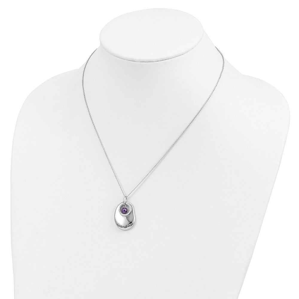 Sentimental Expressions 925 Sterling Silver  Antiqued CZ For You Grandma Necklace 18 Inches x 20 mm