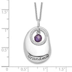 Sentimental Expressions 925 Sterling Silver  Antiqued CZ For You Grandma Necklace 18 Inches x 20 mm