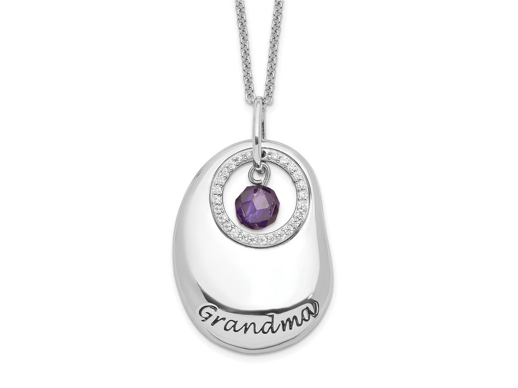 Sentimental Expressions 925 Sterling Silver  Antiqued CZ For You Grandma Necklace 18 Inches x 20 mm