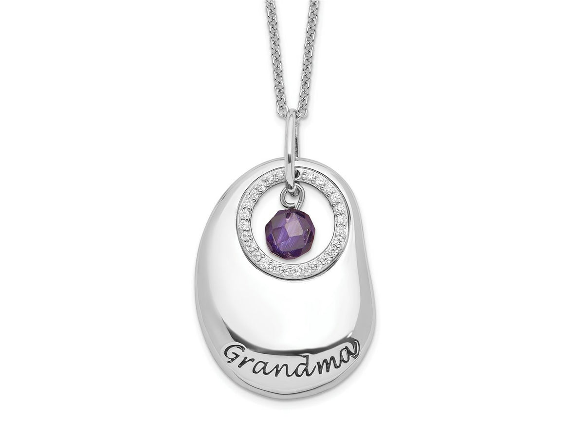 Sentimental Expressions 925 Sterling Silver  Antiqued CZ For You Grandma Necklace 18 Inches x 20 mm