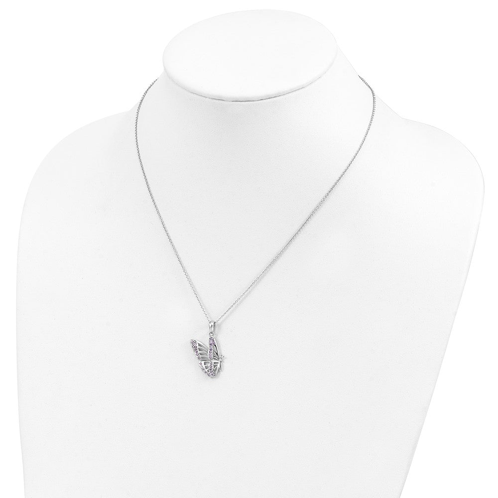 Sentimental Expressions 925 Sterling Silver  CZ Never Give Up Butterfly Necklace 18 Inches x 18 mm
