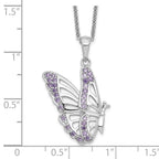 Sentimental Expressions 925 Sterling Silver  CZ Never Give Up Butterfly Necklace 18 Inches x 18 mm