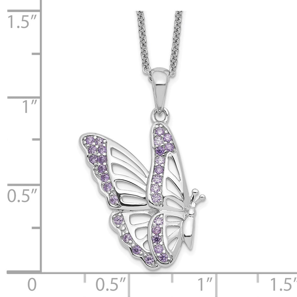 Sentimental Expressions 925 Sterling Silver  CZ Never Give Up Butterfly Necklace 18 Inches x 18 mm