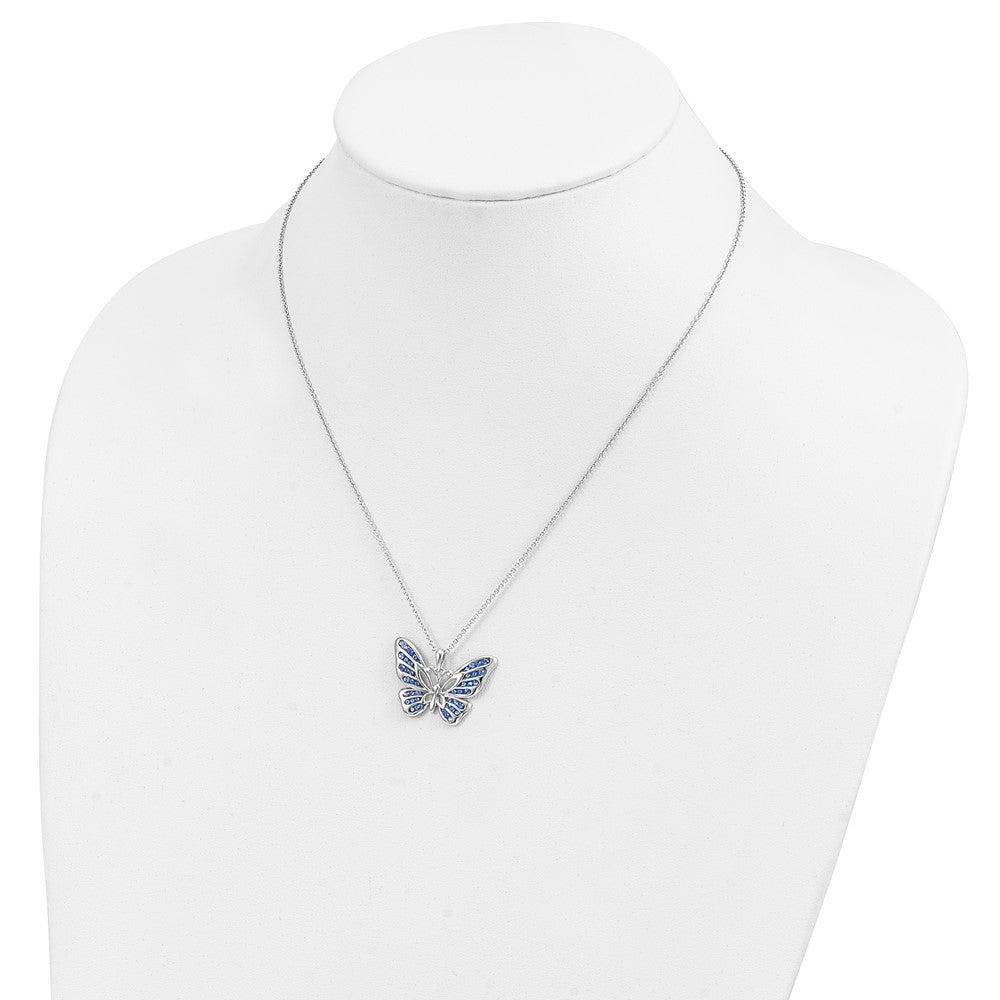 Sentimental Expressions 925 Sterling Silver  Crystal Never Give Up ButterflyNecklace 18 Inches x 27 mm