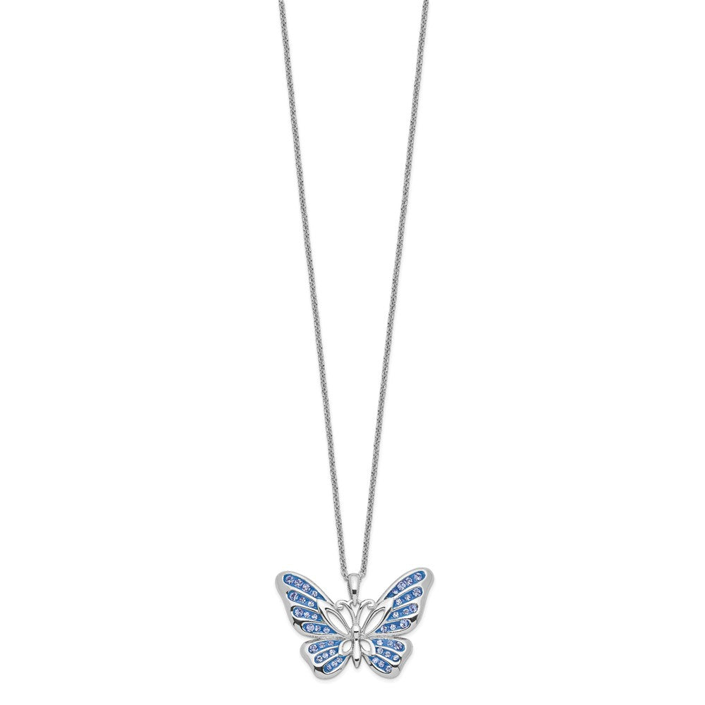 Sentimental Expressions 925 Sterling Silver  Crystal Never Give Up ButterflyNecklace 18 Inches x 27 mm