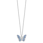 Sentimental Expressions 925 Sterling Silver  Crystal Never Give Up ButterflyNecklace 18 Inches x 27 mm