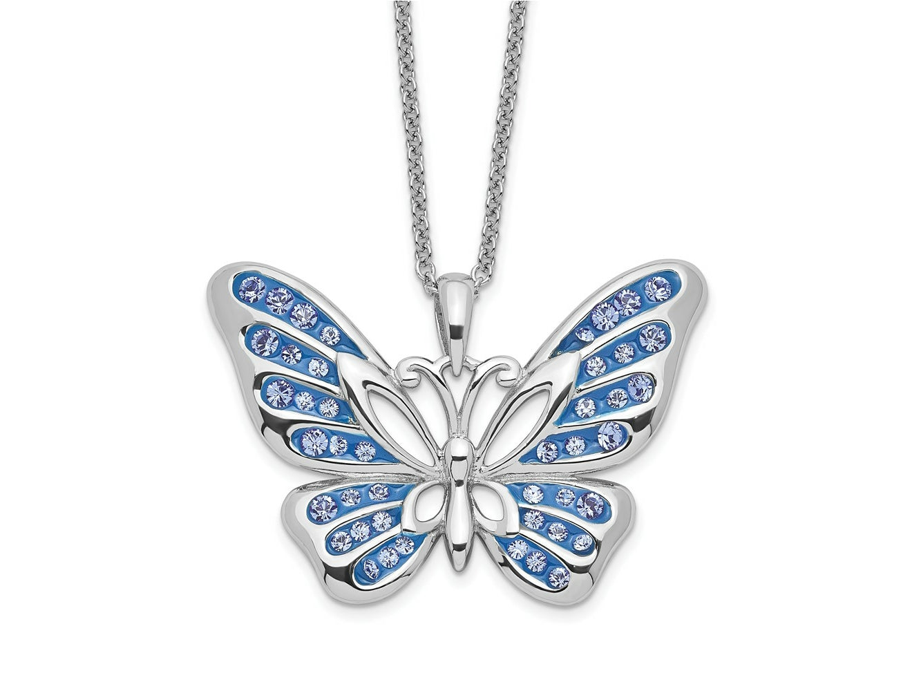 Sentimental Expressions 925 Sterling Silver  Crystal Never Give Up ButterflyNecklace 18 Inches x 27 mm