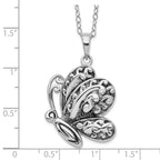 Sentimental Expressions 925 Sterling Silver Rhodium Plated Antiqued Butterfly Ash Holder Necklace 23 mm