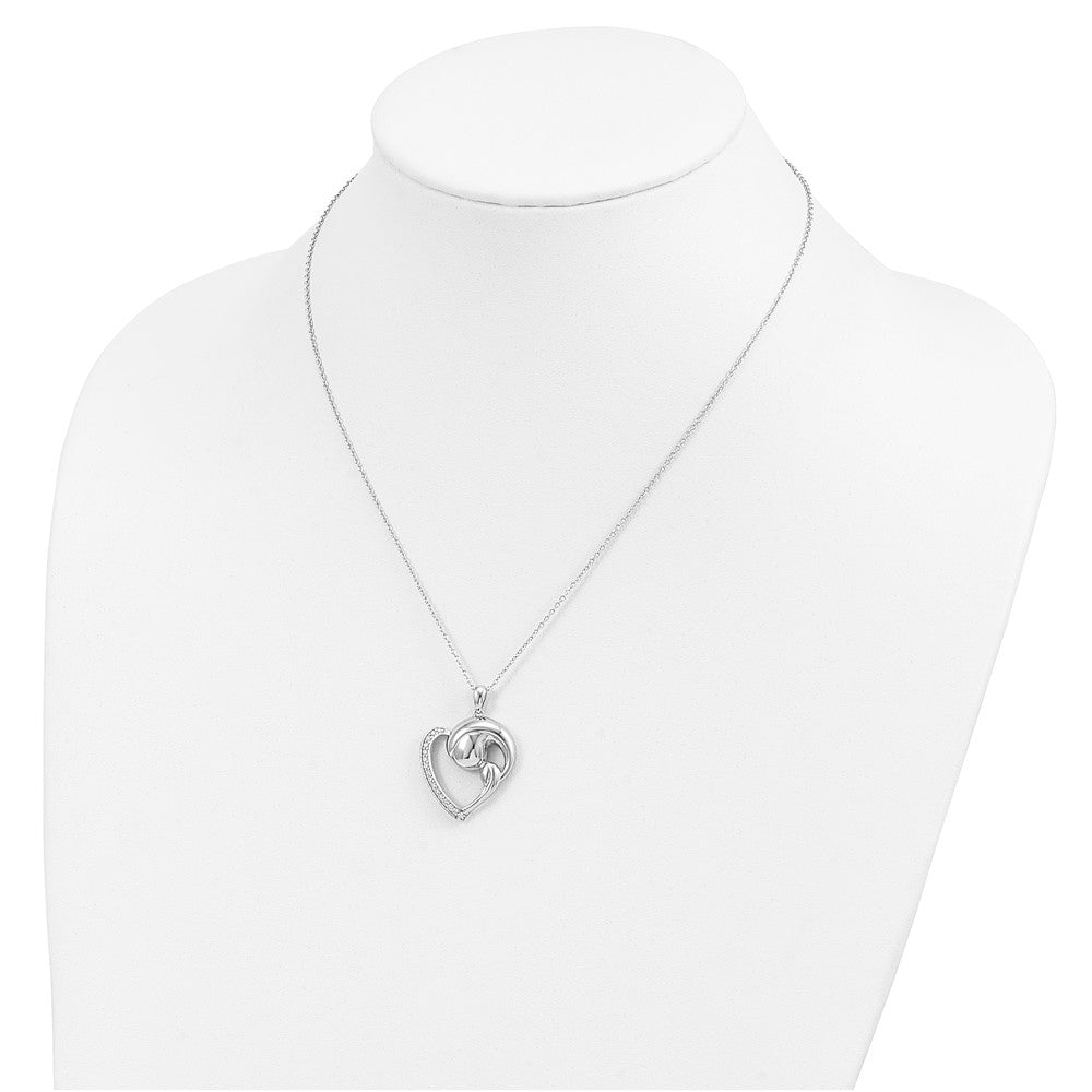 Sentimental Expressions 925 Sterling Silver Cable Rhodium Plated CZ Motherhood Necklace 18 Inches x 22 mm