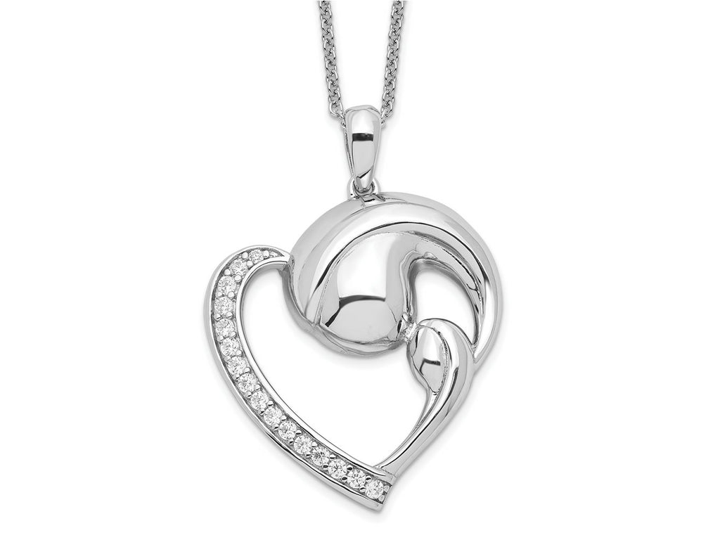 Sentimental Expressions 925 Sterling Silver Cable Rhodium Plated CZ Motherhood Necklace 18 Inches x 22 mm