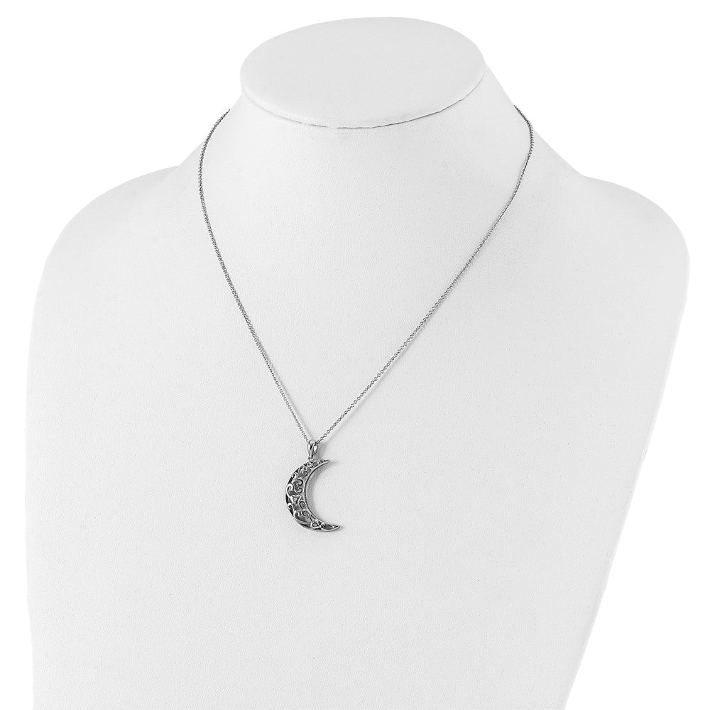 Sentimental Expressions 925 Sterling Silver CZ Antiqued Love You To The Moon and Back Necklace 18 Inches x 19 mm
