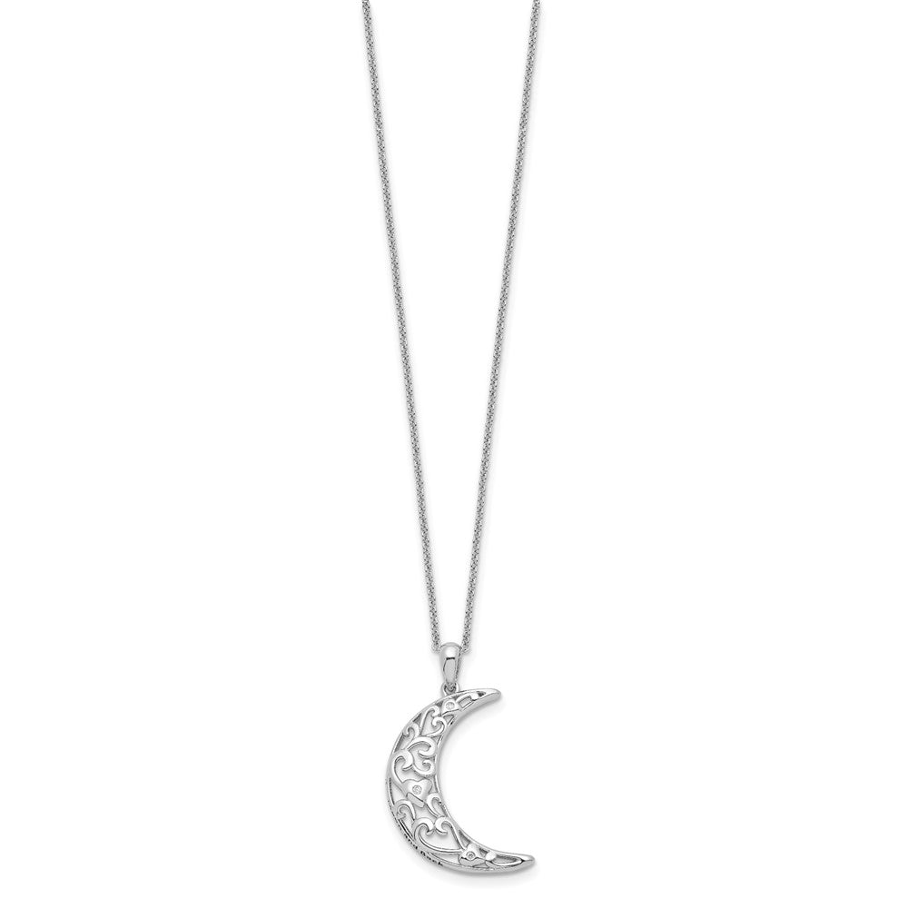 Sentimental Expressions 925 Sterling Silver CZ Antiqued Love You To The Moon and Back Necklace 18 Inches x 19 mm