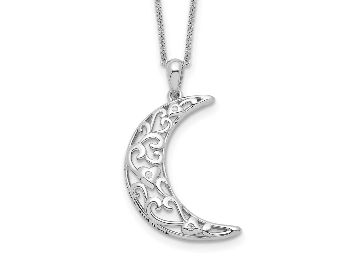 Sentimental Expressions 925 Sterling Silver CZ Antiqued Love You To The Moon and Back Necklace 18 Inches x 19 mm