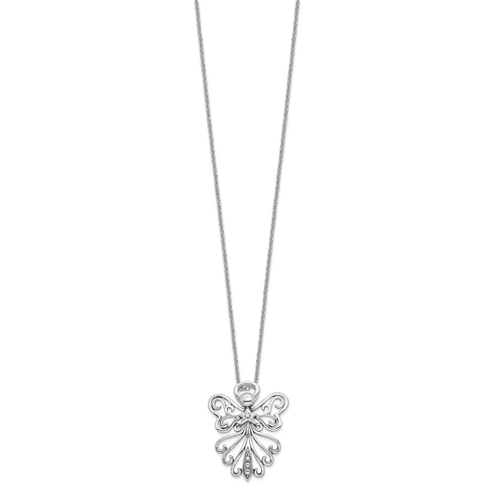 Sentimental Expressions 925 Sterling Silver Cable CZ Antiqued Angel, Heavenly Angel 18 Inch Necklace 18 Inches x 19 mm