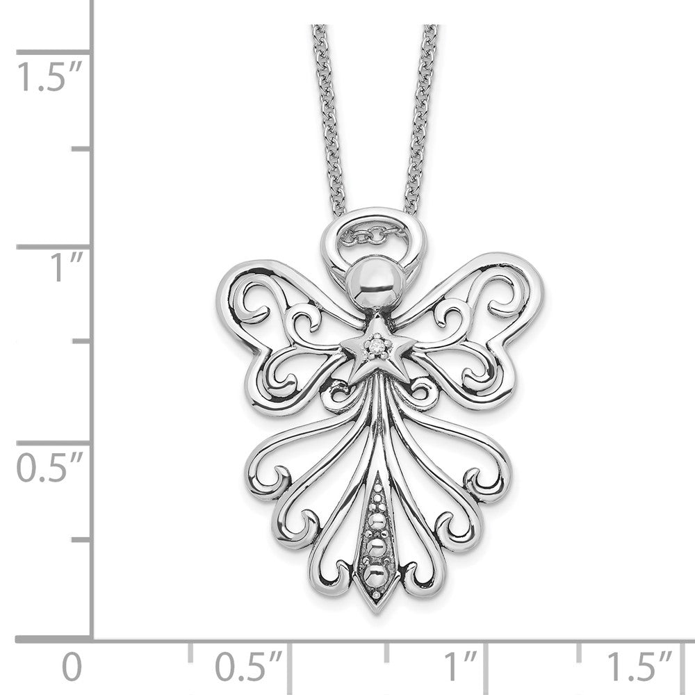 Sentimental Expressions 925 Sterling Silver Cable CZ Antiqued Angel, Heavenly Angel 18 Inch Necklace 18 Inches x 19 mm