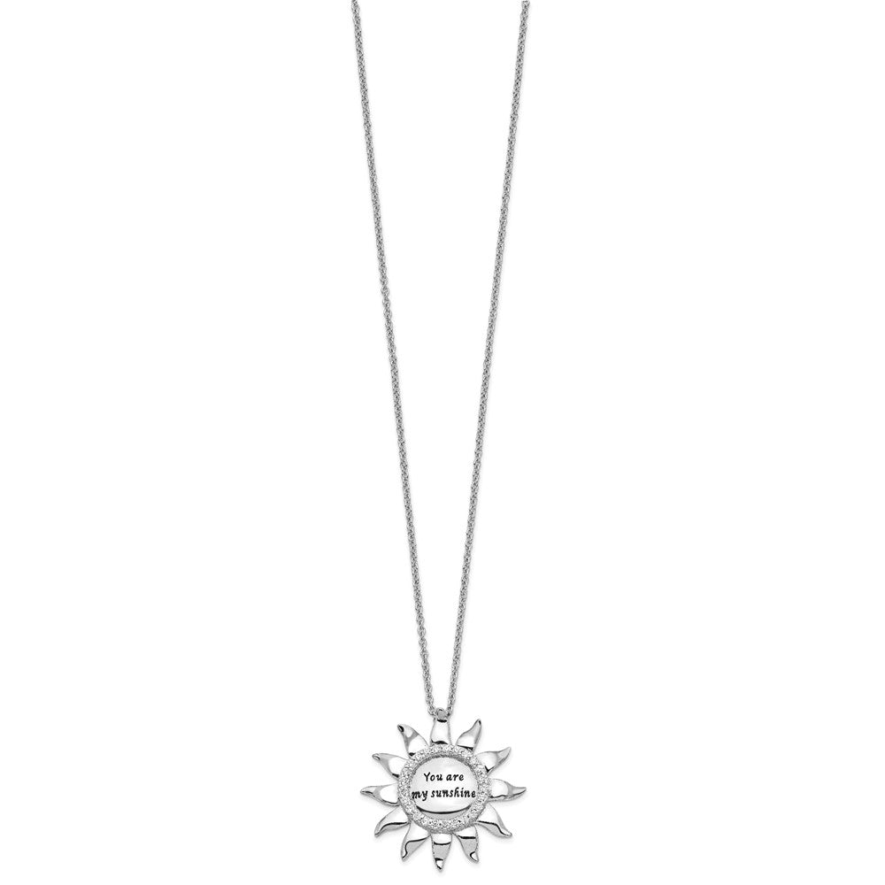 Sentimental Expressions 925 Sterling Silver Cable CZ Antiqued You Are My Sunshine Necklace 18 Inches x 25 mm