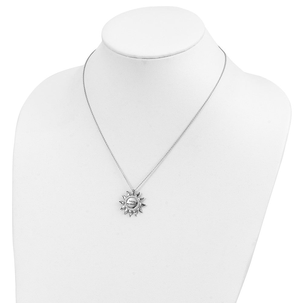 Sentimental Expressions 925 Sterling Silver Cable CZ Antiqued You Are My Sunshine Necklace 18 Inches x 25 mm