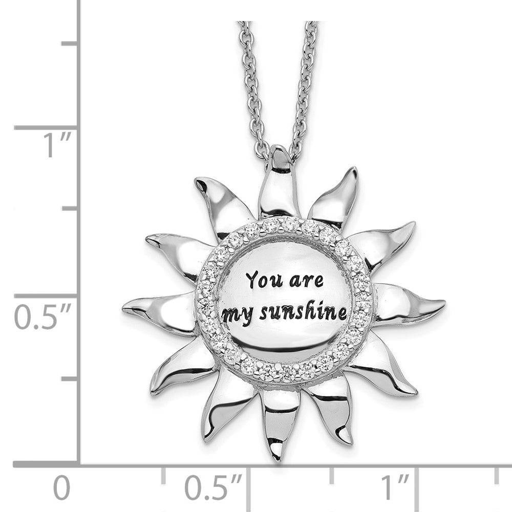 Sentimental Expressions 925 Sterling Silver Cable CZ Antiqued You Are My Sunshine Necklace 18 Inches x 25 mm