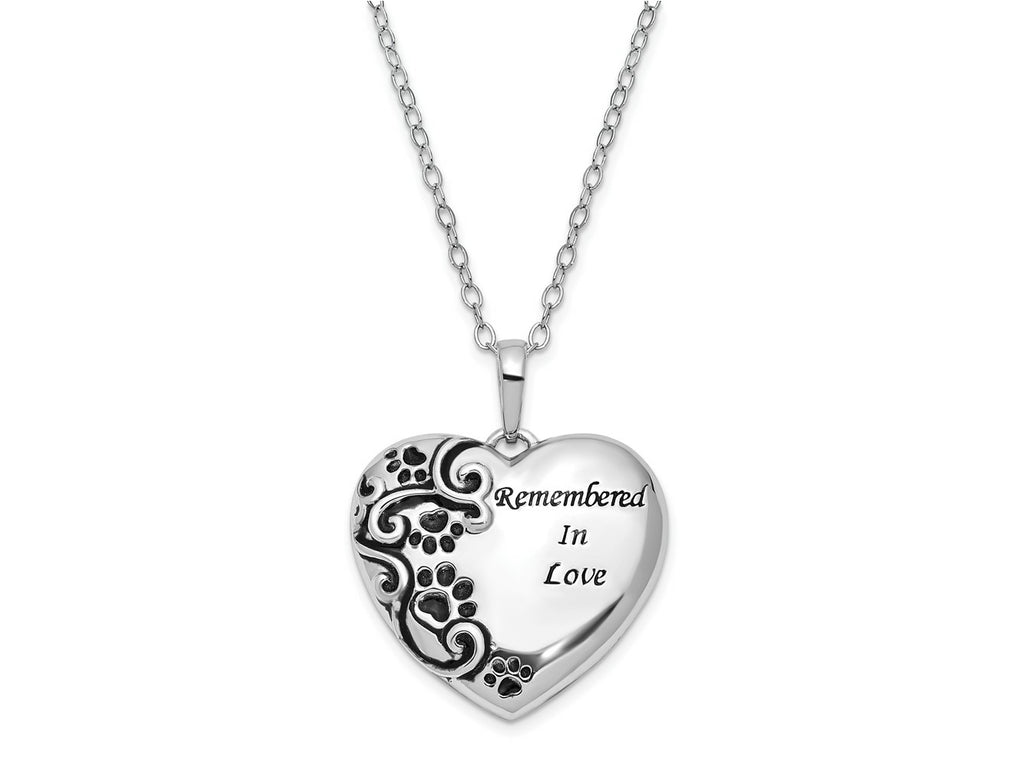 Sentimental Expressions 925 Sterling Silver d Antiqued Remembered in Love Pet Necklace 18 Inches x 25 mm