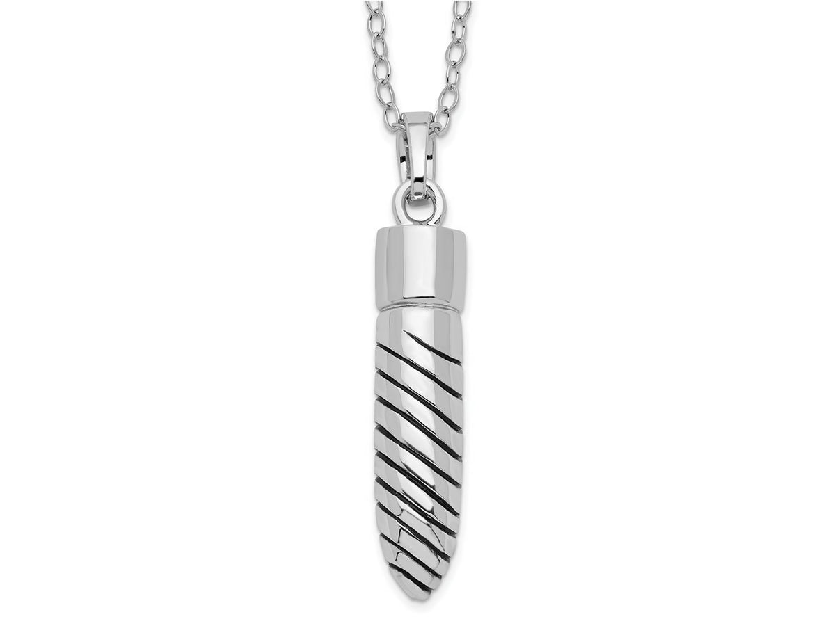 Sentimental Expressions 925 Sterling Silver Rhodium Antiqued Lined Bullet Ash Holder Necklace 18 Inches x 6 mm