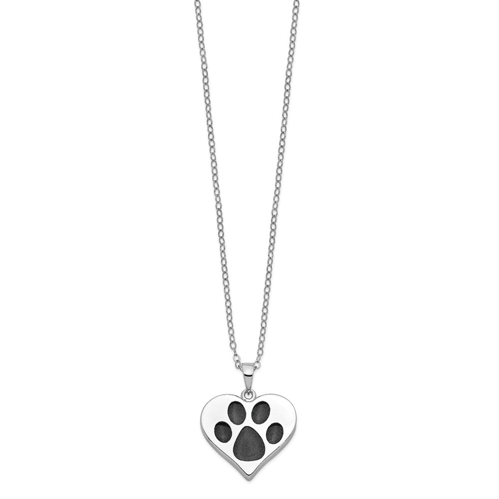 Sentimental Expressions 925 Sterling Silver Rhodium Antiqued Black Paw Heart Ash Holder Necklace 18 Inches x 25 mm