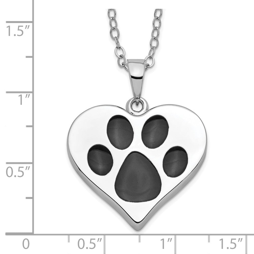 Sentimental Expressions 925 Sterling Silver Rhodium Antiqued Black Paw Heart Ash Holder Necklace 18 Inches x 25 mm