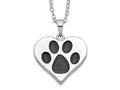 Sentimental Expressions 925 Sterling Silver Rhodium Antiqued Black Paw Heart Ash Holder Necklace 18 Inches x 25 mm