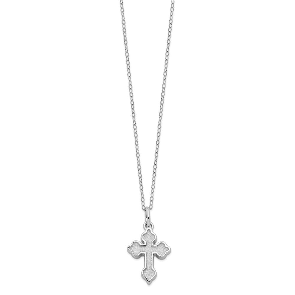 Sentimental Expressions 925 Sterling Silver Cable Rhodium Matted Cross Ash Holder 18in. Necklace 18 Inches x 19 mm