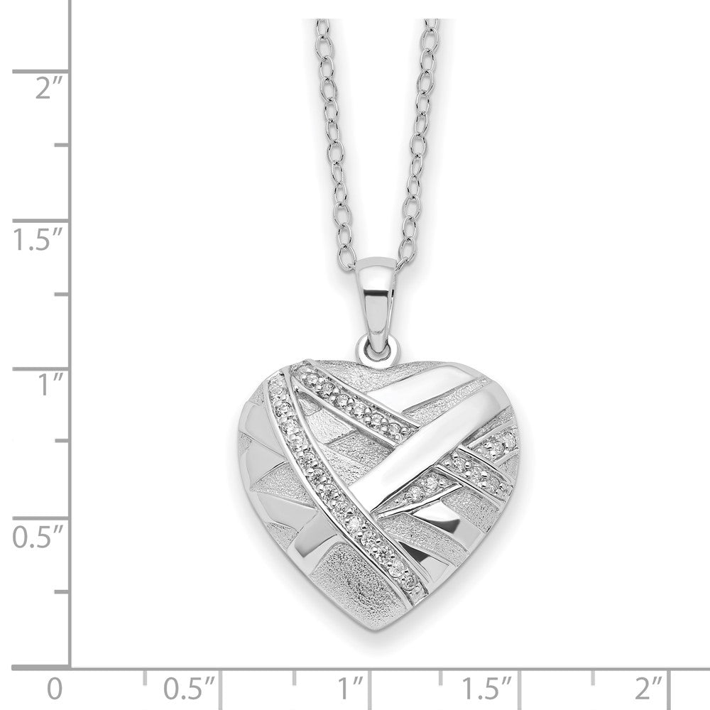 Sentimental Expressions 925 Sterling Silver CZ Bandaged Heart Ash Holder Necklace 18 Inches x 25 mm