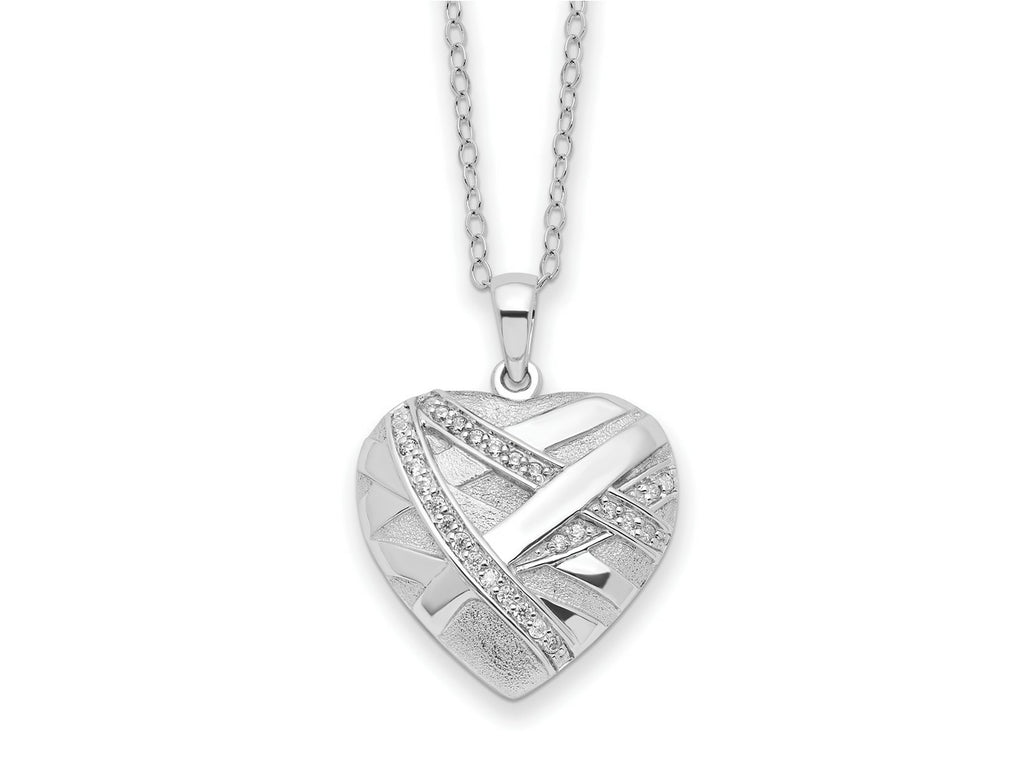 Sentimental Expressions 925 Sterling Silver CZ Bandaged Heart Ash Holder Necklace 18 Inches x 25 mm