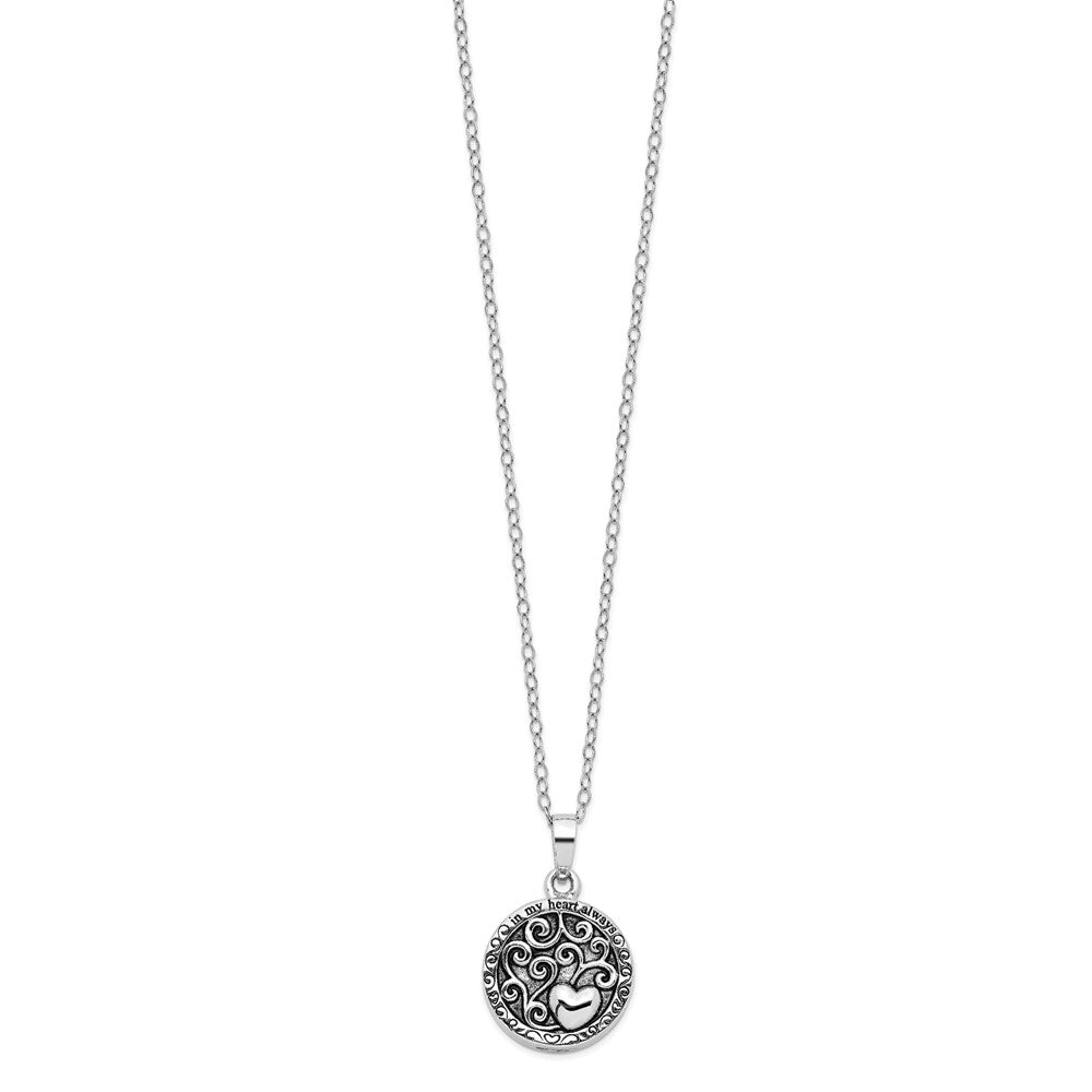 Sentimental Expressions 925 Sterling Silver Rhodium Antiqued In My Heart Ash Holder Necklace 18 Inches x 19 mm