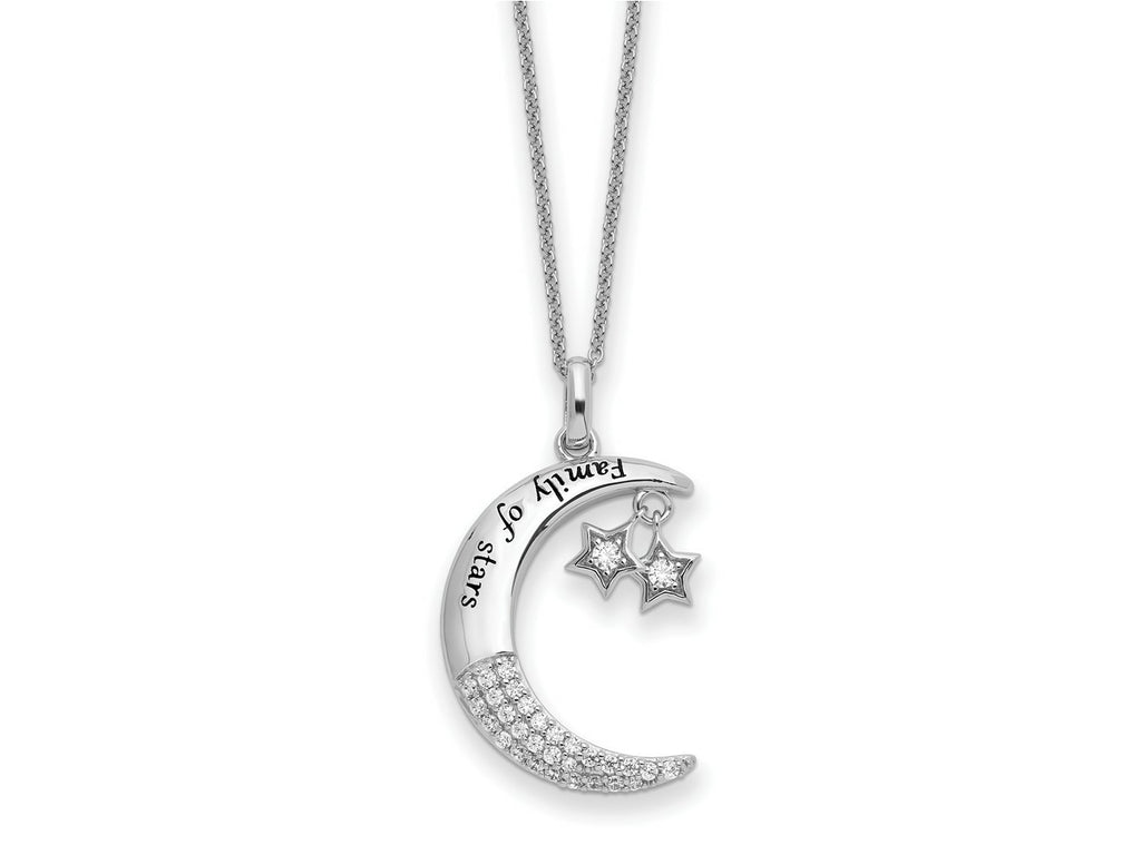 Sentimental Expressions 925 Sterling Silver Cable CZ Antiqued Family Of Stars Necklace 18 Inches x 18 mm