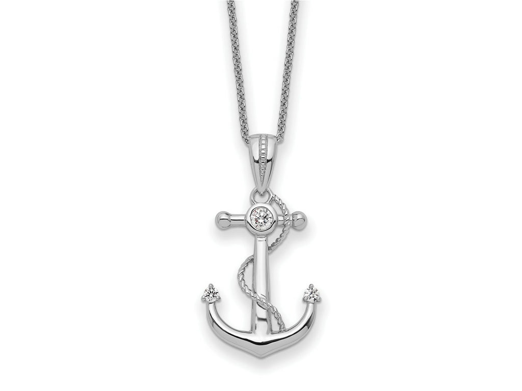 Sentimental Expressions 925 Sterling Silver  CZ My Mother My Anchor Necklace 18 Inches x 15 mm
