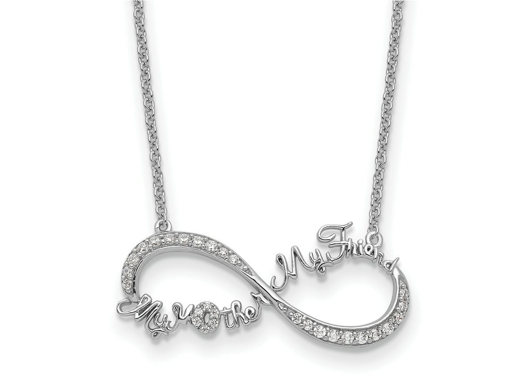 Sentimental Expressions 925 Sterling Silver Cable  CZ My Mother My Friend Necklace 18 Inches x 27 mm