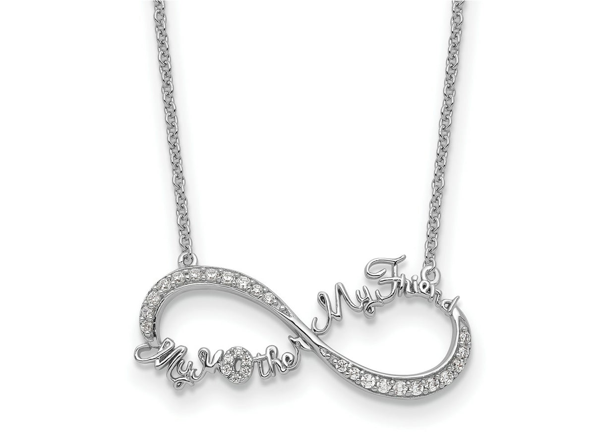 Sentimental Expressions 925 Sterling Silver Cable  CZ My Mother My Friend Necklace 18 Inches x 27 mm