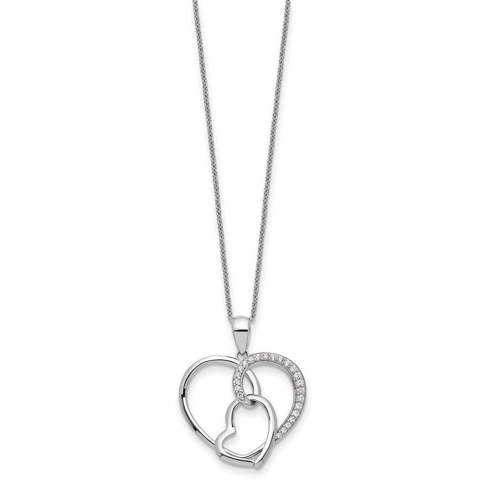Sentimental Expressions 925 Sterling Silver Rhodium Plated CZ Together In Love Necklace 18 Inches x 26 mm