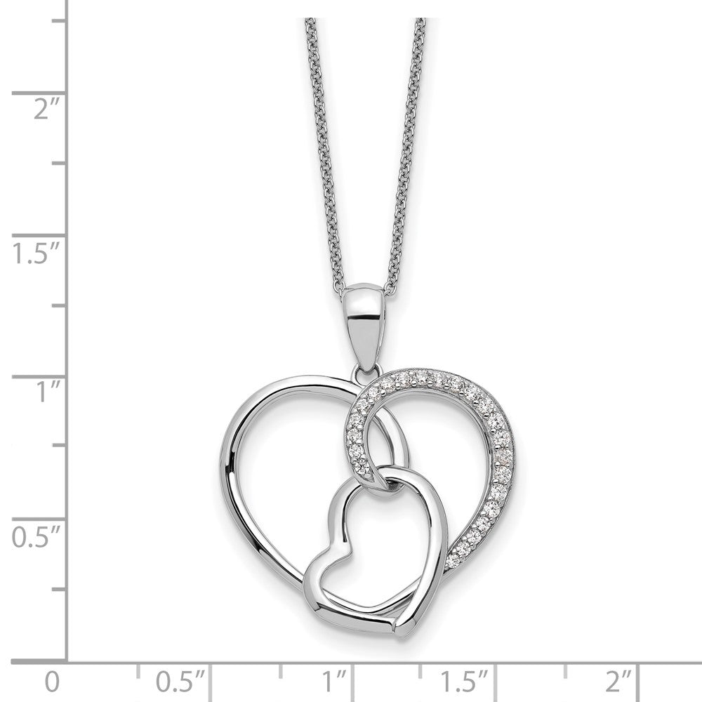 Sentimental Expressions 925 Sterling Silver Rhodium Plated CZ Together In Love Necklace 18 Inches x 26 mm