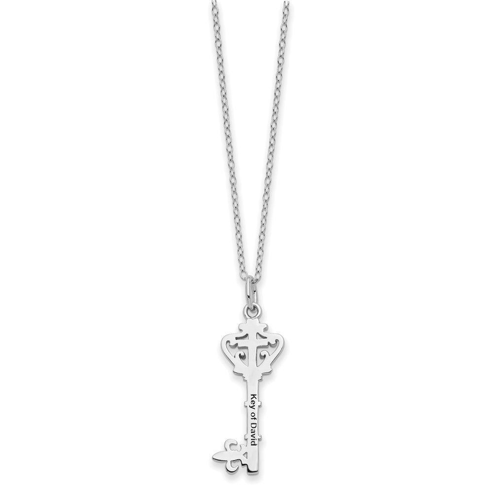 Sentimental Expressions 925 Sterling Silver Cable  Red CZ Antiqued Key of David Necklace 18 Inches x 15 mm