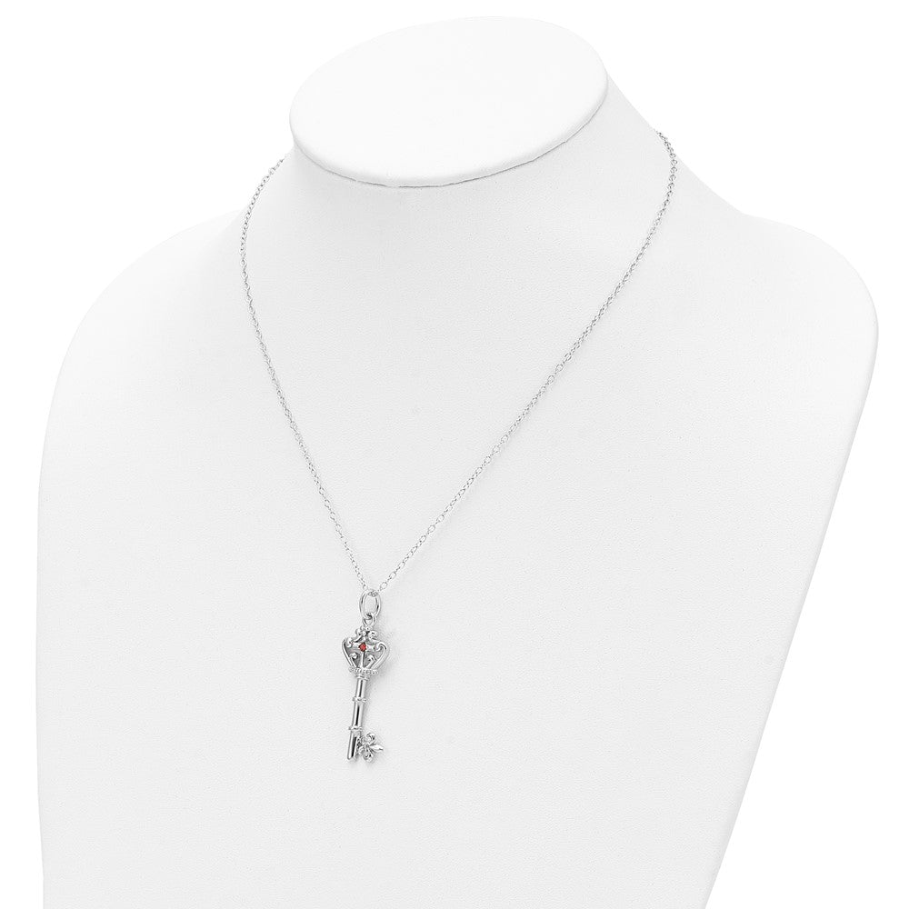Sentimental Expressions 925 Sterling Silver Cable  Red CZ Antiqued Key of David Necklace 18 Inches x 15 mm