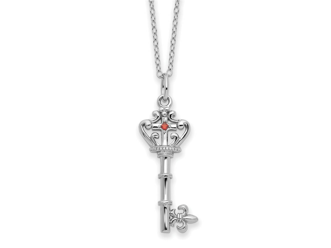 Sentimental Expressions 925 Sterling Silver Cable  Red CZ Antiqued Key of David Necklace 18 Inches x 15 mm