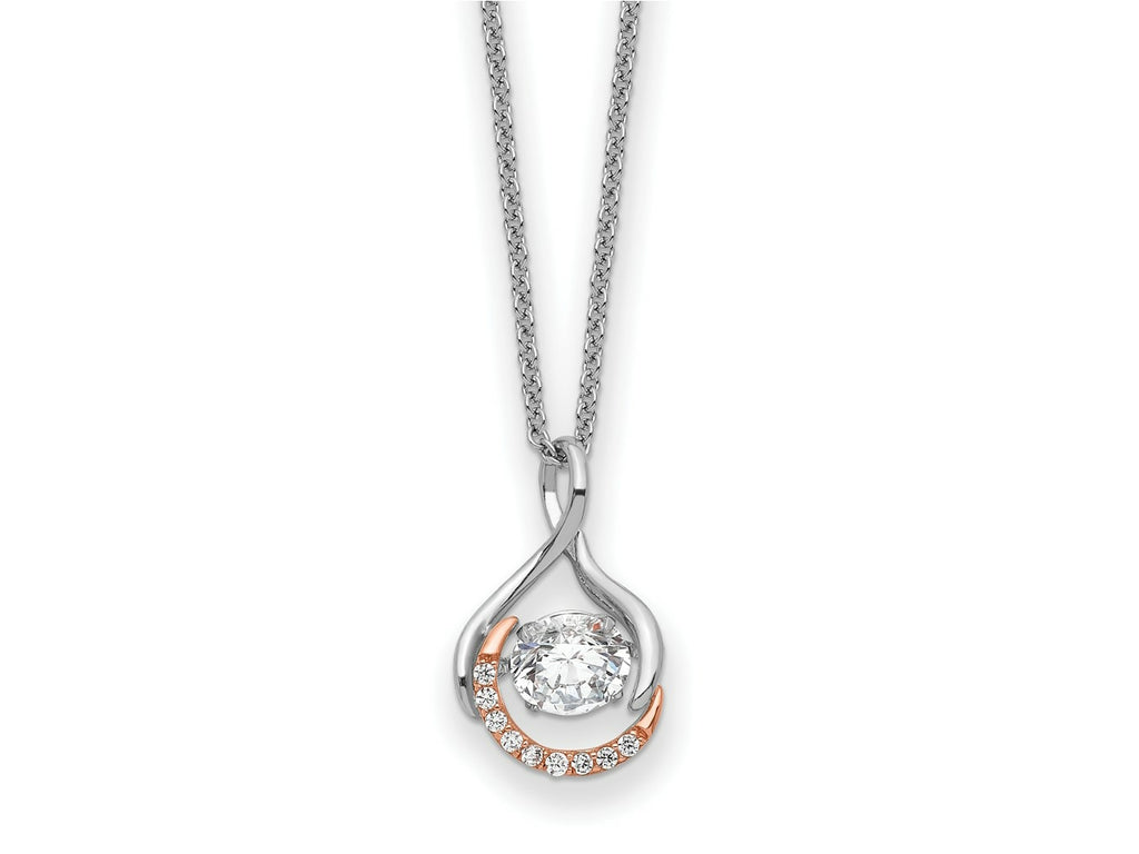 Sentimental Expressions 925 Sterling Silver Rhodium Rose-Tone Vibrant CZ Warm Embrace Necklace 18 Inches x 10 mm