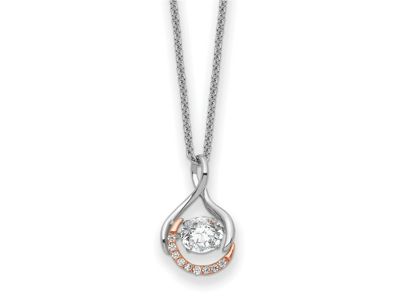 Sentimental Expressions 925 Sterling Silver Rhodium Rose-Tone Vibrant CZ Warm Embrace Necklace 18 Inches x 10 mm