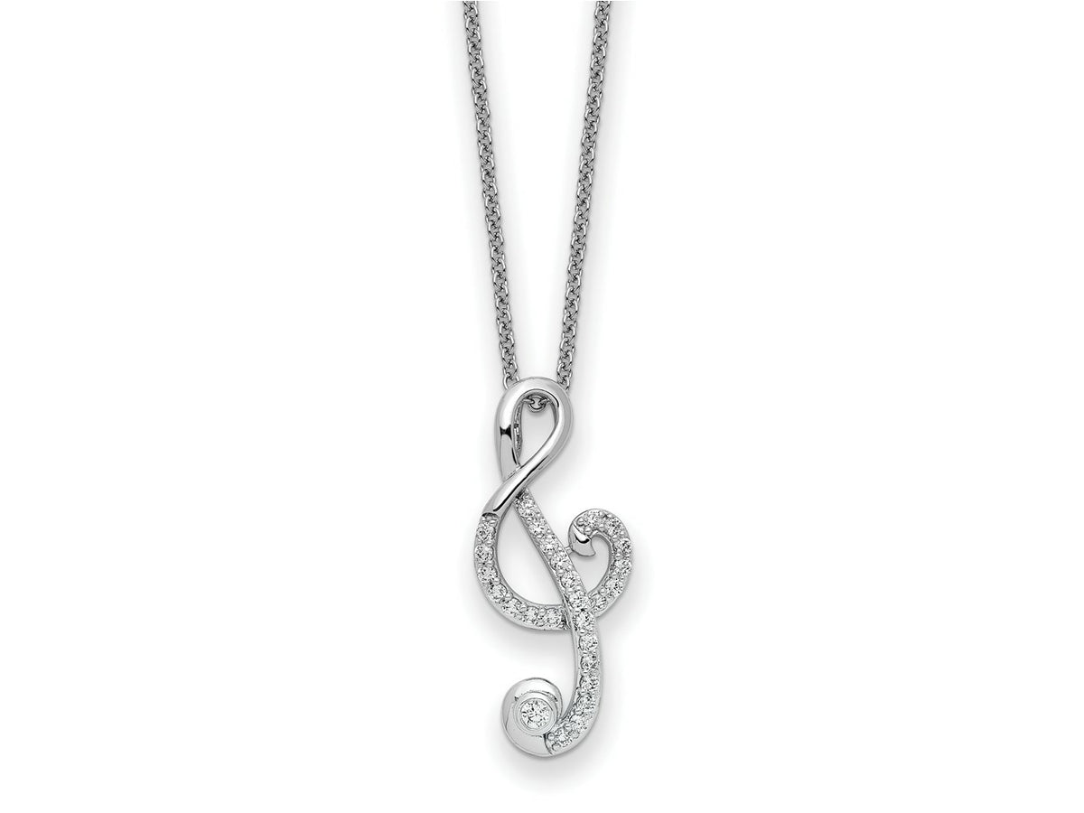 Sentimental Expressions 925 Sterling Silver Cable Rhodium Plated CZ Music Necklace 18 Inches x 10 mm